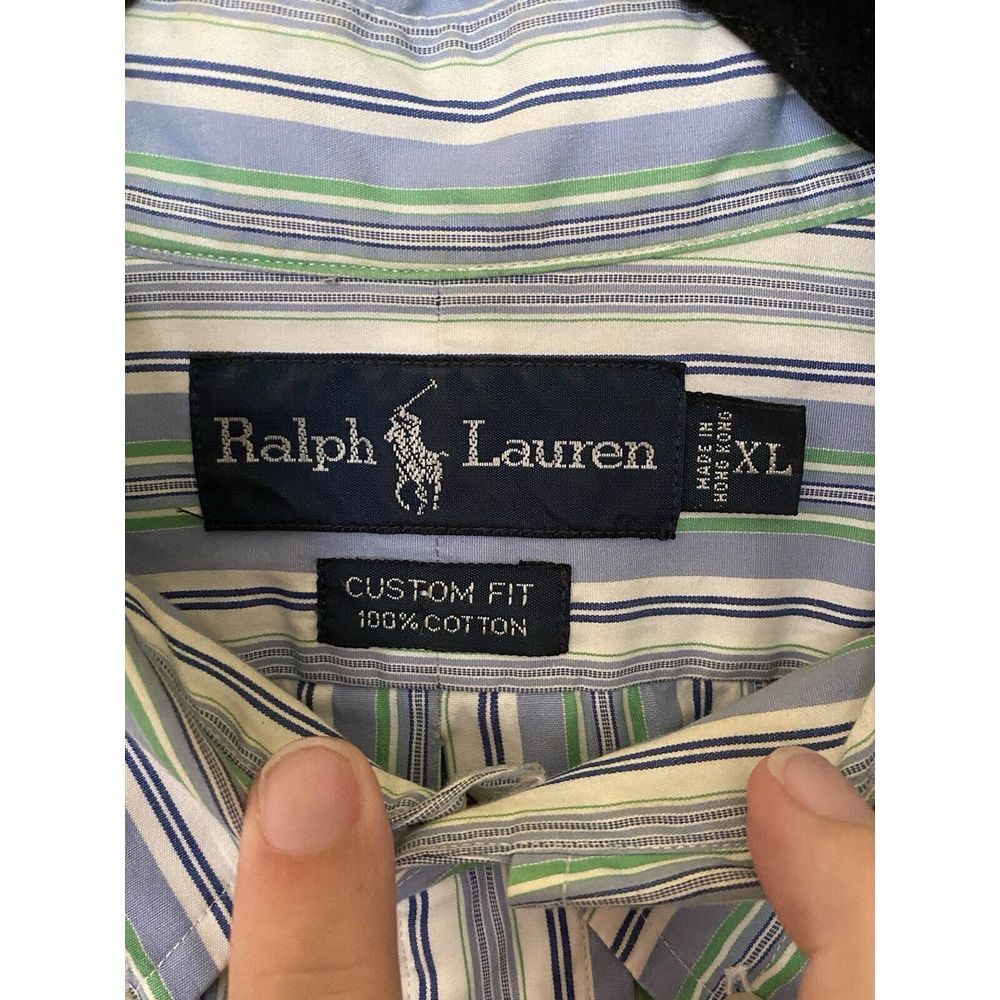 Ralph Lauren Mens Striped Classic Fit Botton Down Shirt Sz XL Blue Green White - Picture 3 of 4